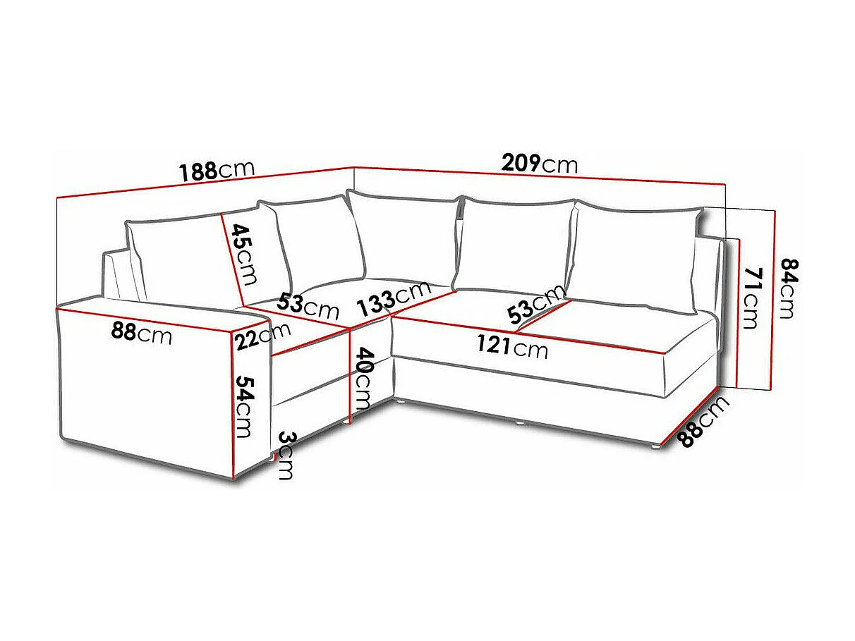 Canapé d'angle Providence 120, Gris, 209x188x84cm
