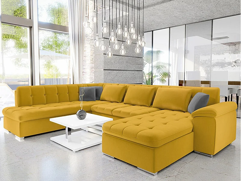 Sofá rinconero Comfivo 180, Amarillo, Función de descanso, 348x205x76cm