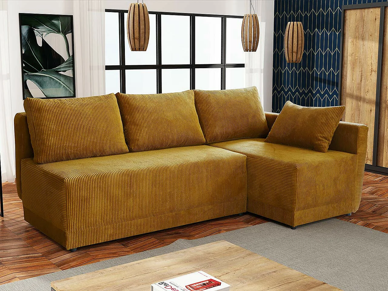 Canapé d'angle Columbus 149, Jaune, Disponible, 210x135x85cm