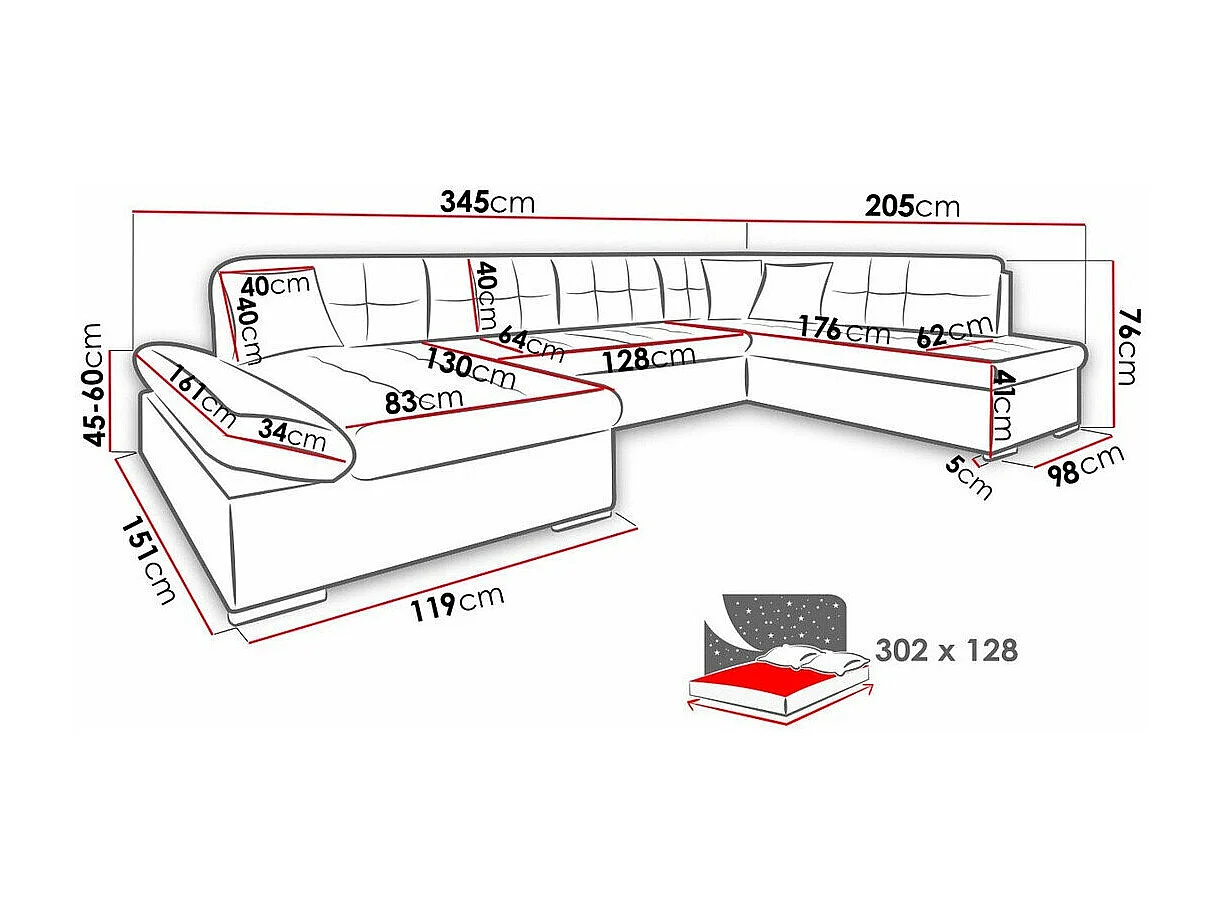 Canapé d'angle Comfivo 173, Rose, Fonction de couchage, Boîte de literie, 345x205x76cm