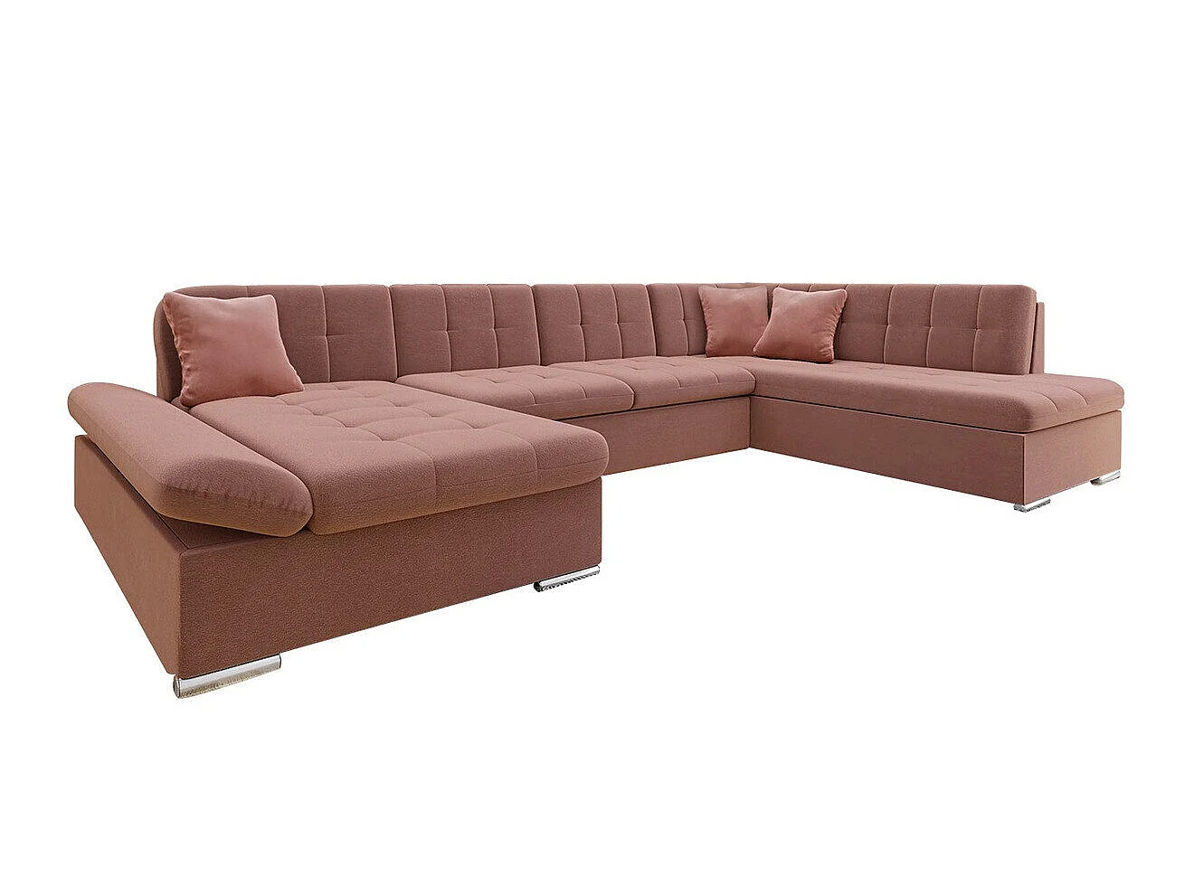 Canapé d'angle convertible 3 places en tissu rose 345x205x76 cm