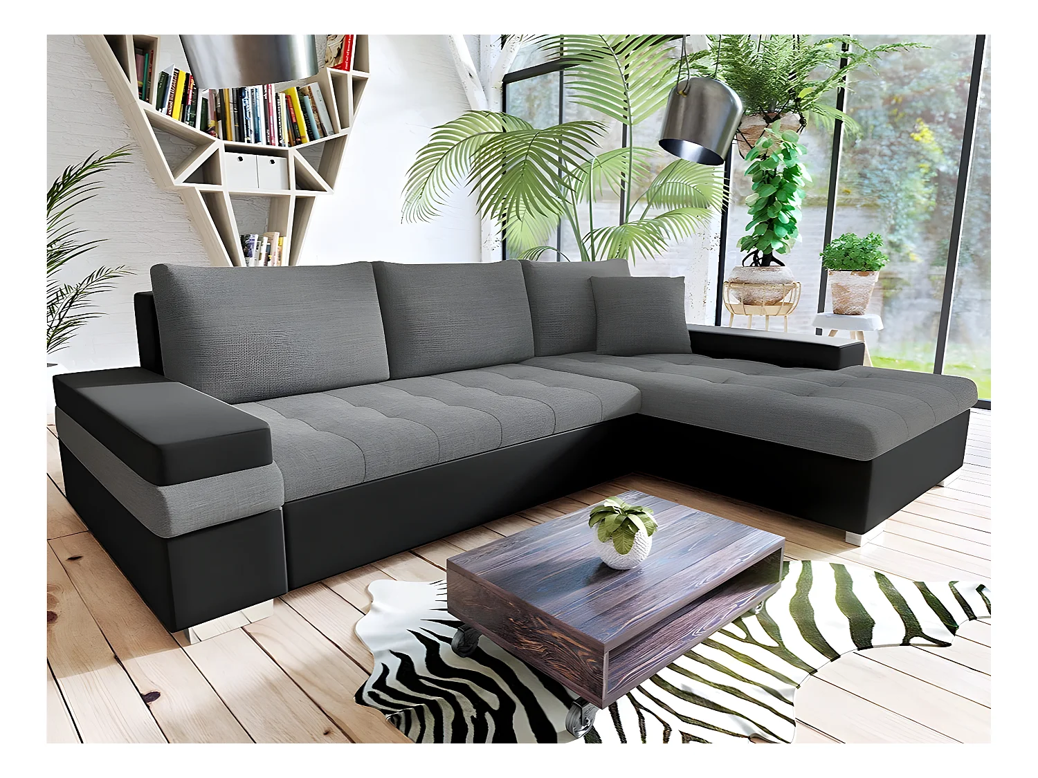 Canapé d'angle Comfivo 121, Gris, Fonction de couchage, Boîte de literie, 274x182x83cm