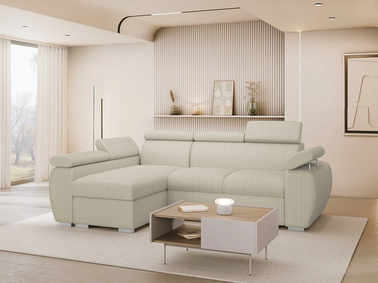 Canapé d'angle Columbus 192, Brun clair, Disponible, 255x170x85cm