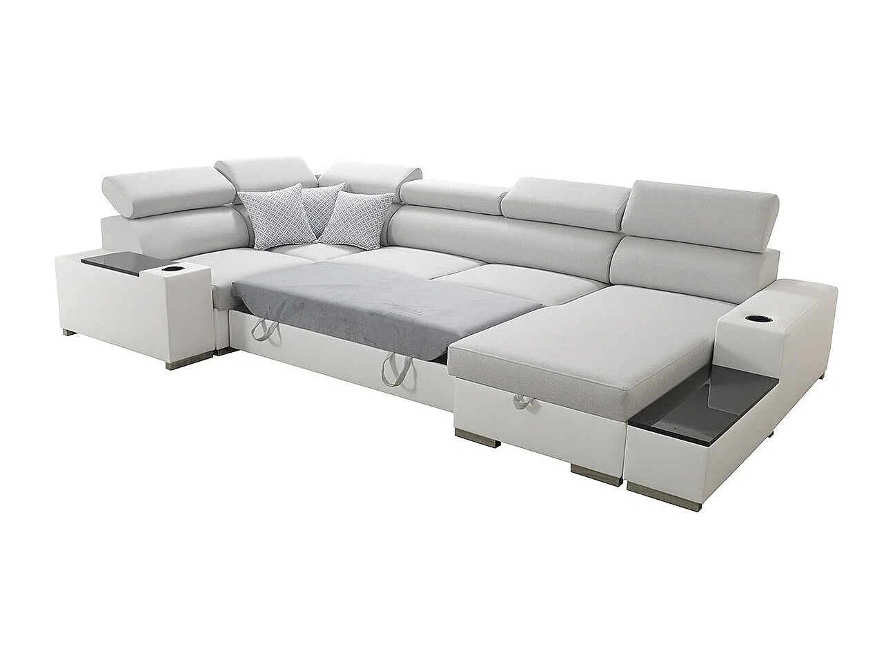 Divano angolare Pearland 101, Grigio, Con, 358x205x80cm