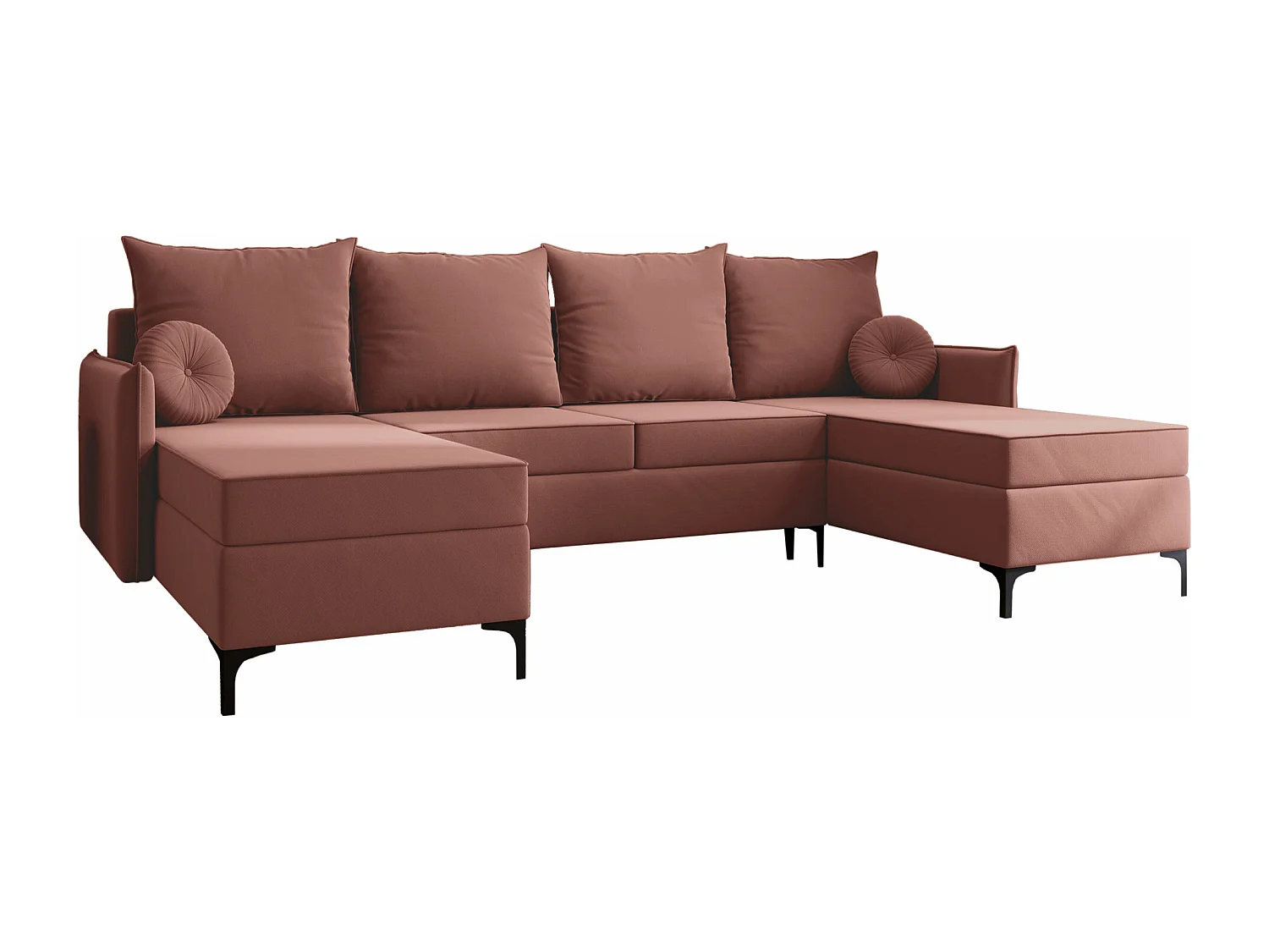 Canapé d'angle Clovis 111, Rose, Fonction de couchage, Boîte de literie, 281x168x101cm