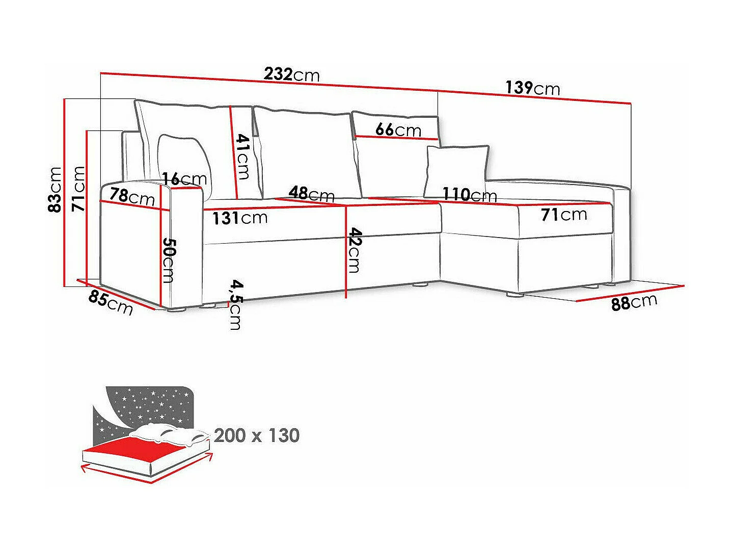 Canapé d'angle Memphis 122, Gris, Fonction de couchage, Boîte de literie, 232x139x83cm