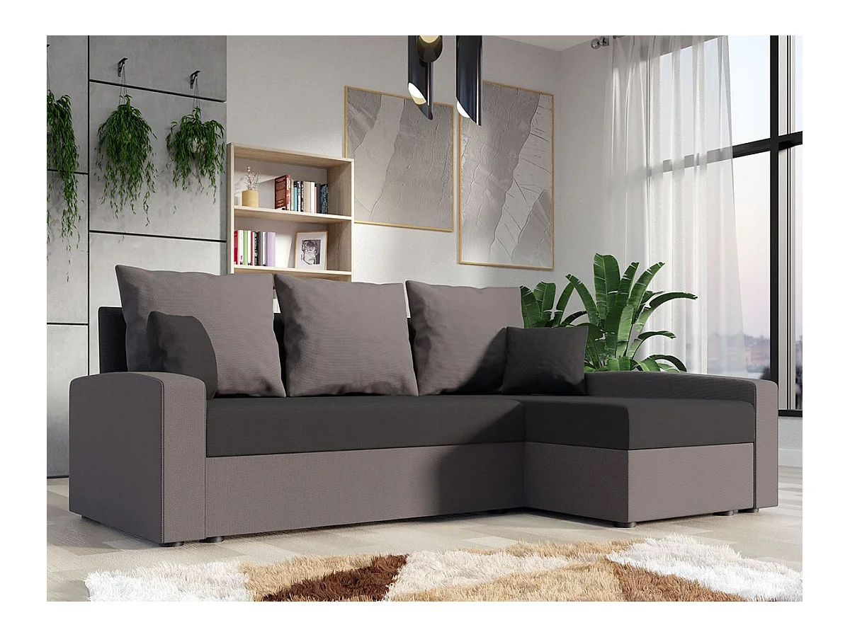 Canapé d'angle Memphis 122, Gris, Fonction de couchage, Boîte de literie, 232x139x83cm