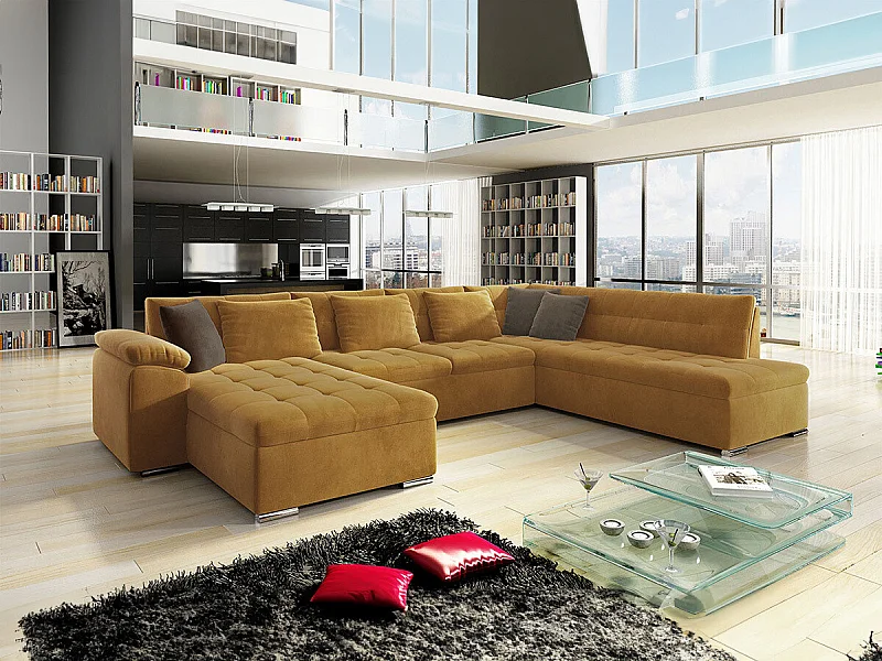 Sofá rinconero Comfivo 128, Amarillo, Función de descanso, 348x205x76cm