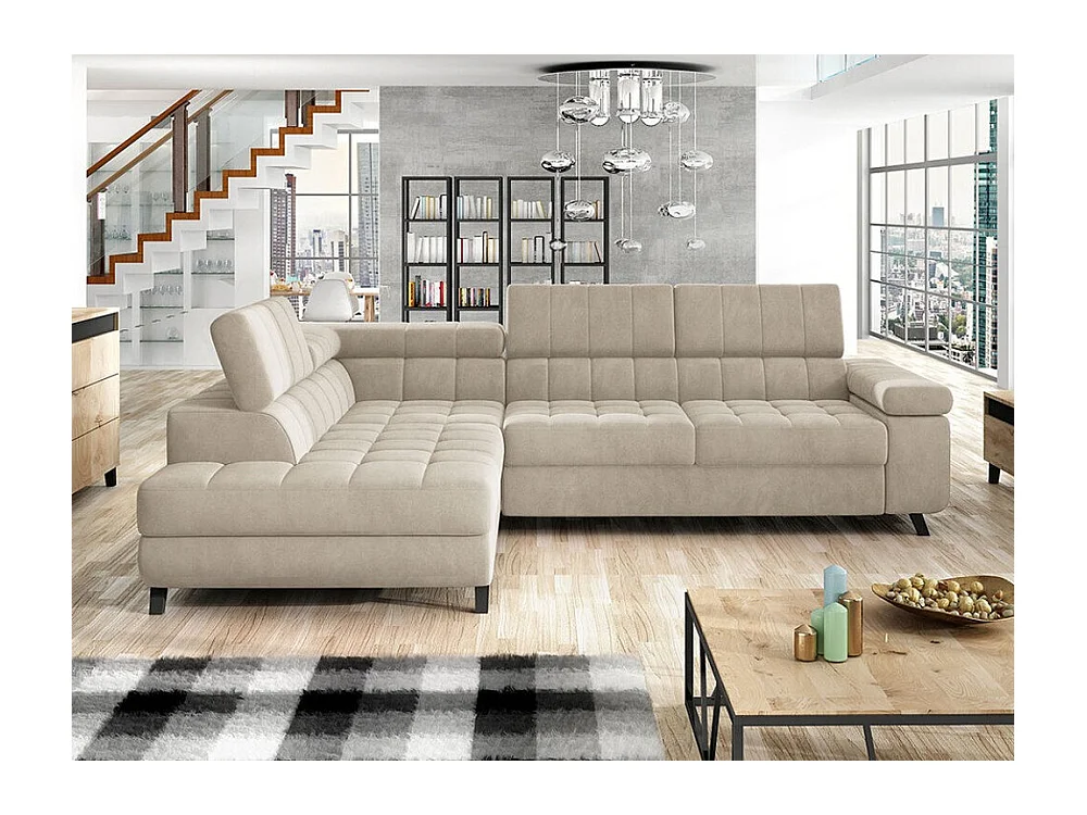 Canapé d'angle Comfivo 207, Brun clair, Fonction de couchage, Boîte de literie, 264x203cm