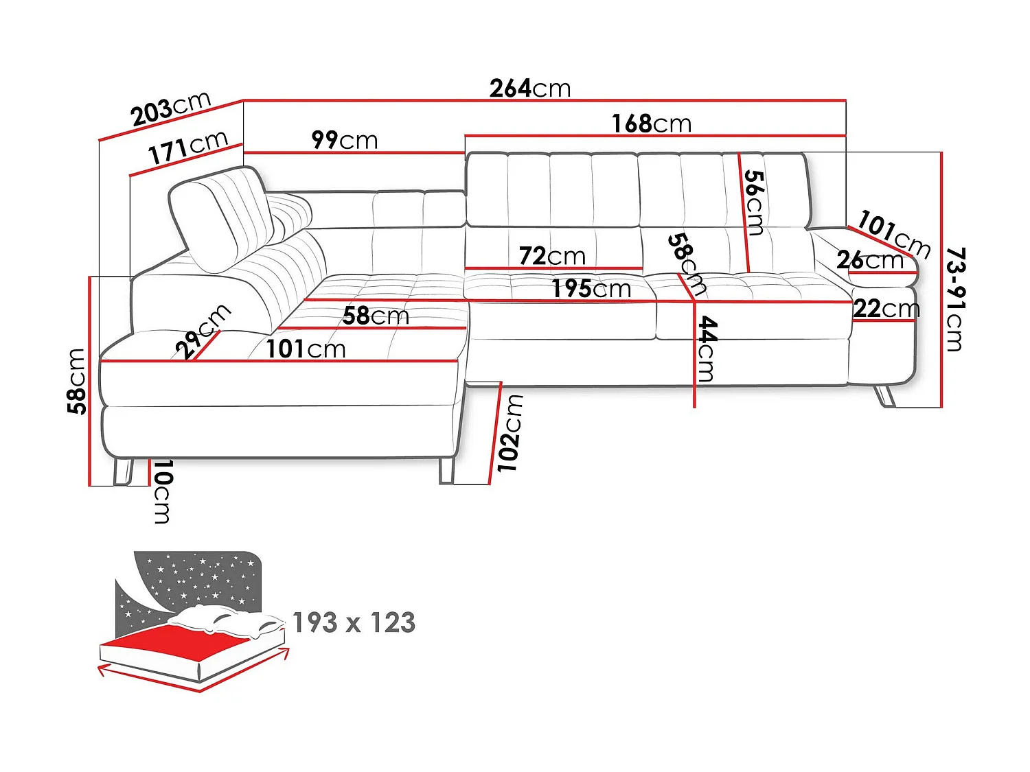 Divano angolare Comfivo 207, Nocciola, Con, 264x203x73cm
