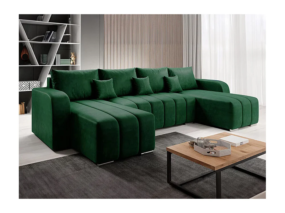 Canapé d'angle Muncie 108, Vert, Fonction de couchage, Boîte de literie, 313x147x86cm