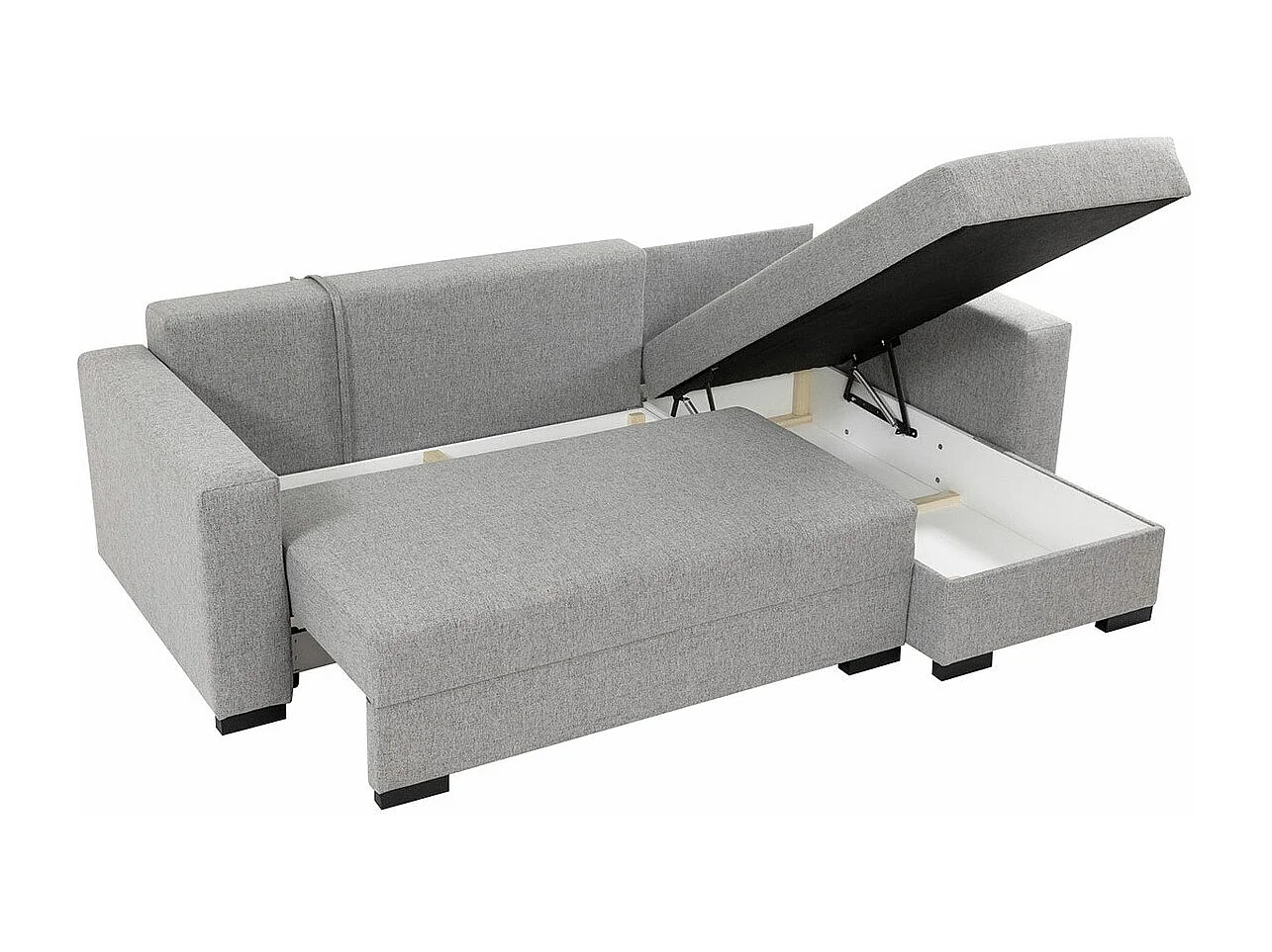 Canapé d'angle Columbus 187, Gris, Fonction de couchage, Boîte de literie, 242x155x88cm