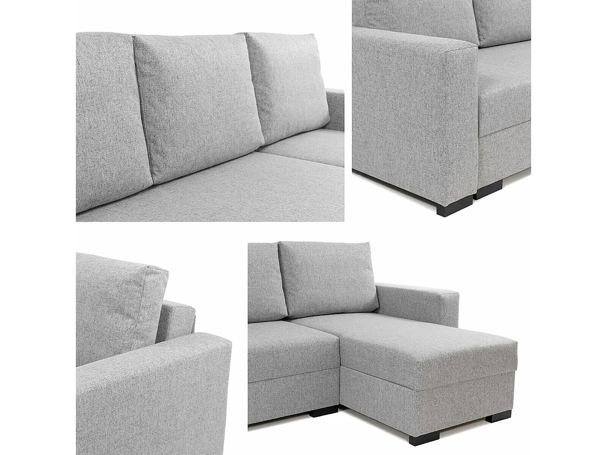 Canapé d'angle Columbus 187, Gris, Fonction de couchage, Boîte de literie, 242x155x88cm
