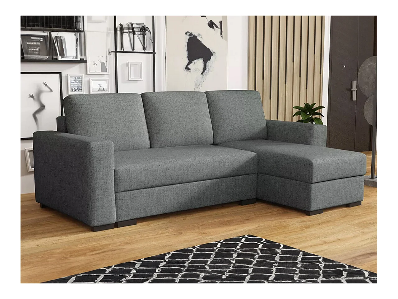 Canapé d'angle Columbus 187, Gris, Fonction de couchage, Boîte de literie, 242x155x88cm