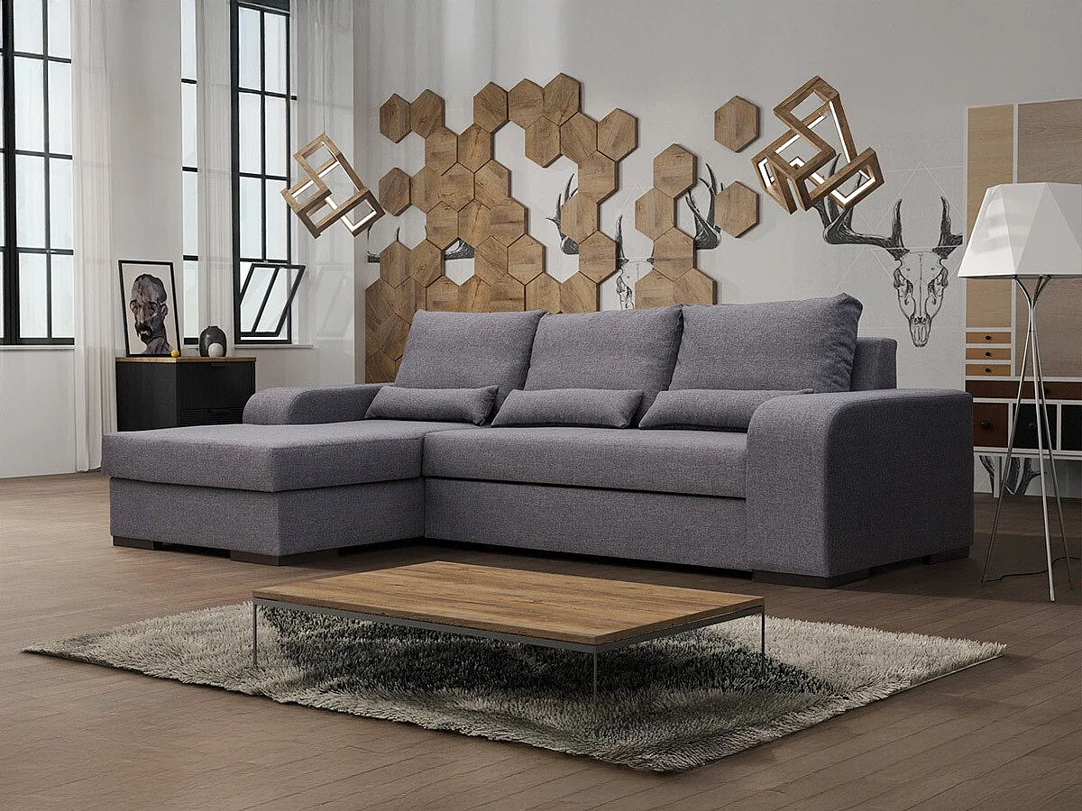 Sofá rinconero Kingsport 103, Gris, Función de descanso, Almacenaje, 285x165x90cm