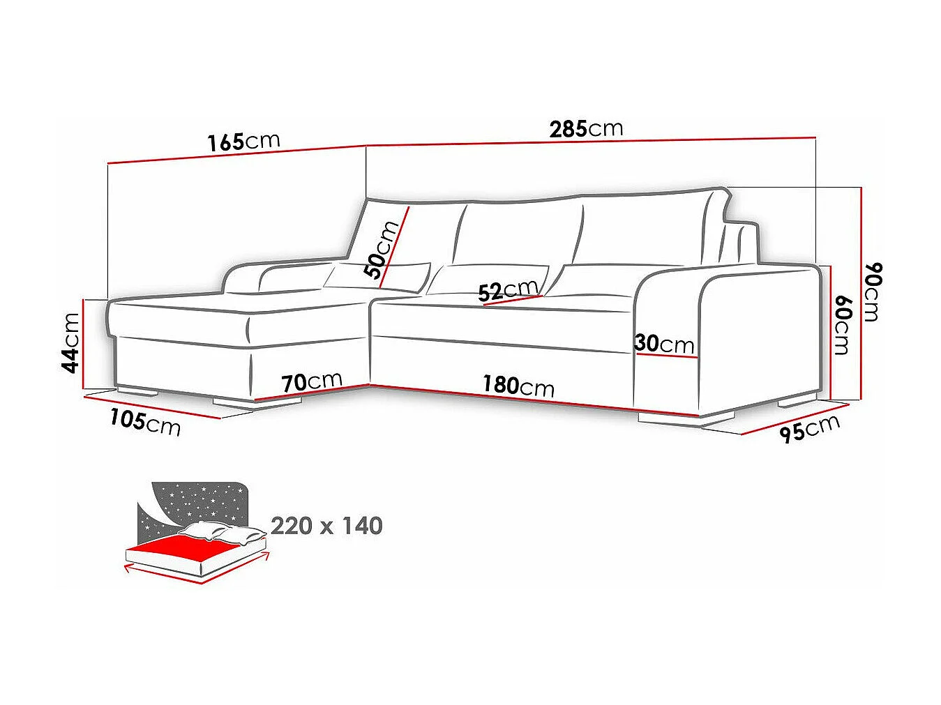 Sofá rinconero Kingsport 103, Gris, Función de descanso, Almacenaje, 285x165x90cm