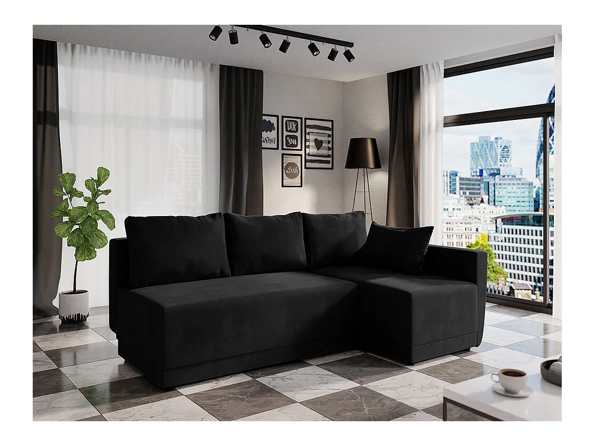 Canapé d'angle Columbus 149, Noir, Fonction de couchage, Boîte de literie, 210x135x85cm