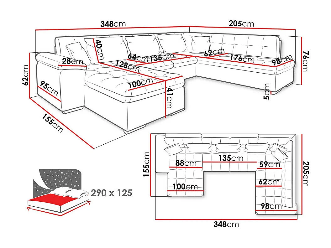 Canapé d'angle Comfivo 170, Gris, Disponible, 348x205x76cm