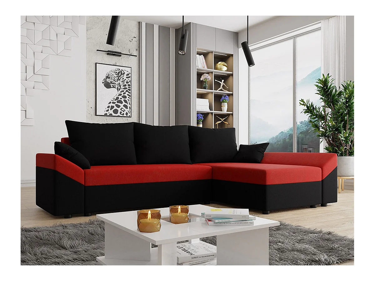 Canapé d'angle Memphis 104, Noir, Fonction de couchage, Boîte de literie, 240x140x82cm