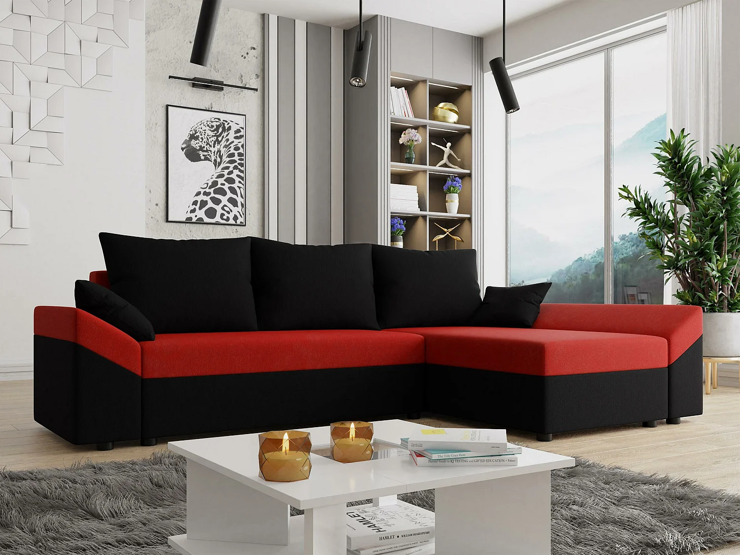 Canapé d'angle Memphis 104, Noir, Disponible, 240x140x82cm