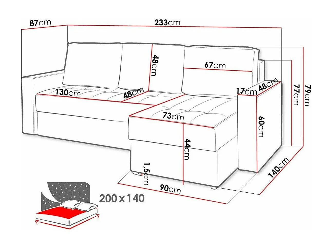 Divano angolare Tivdalu 116, Blu, Con, 233x140x79cm
