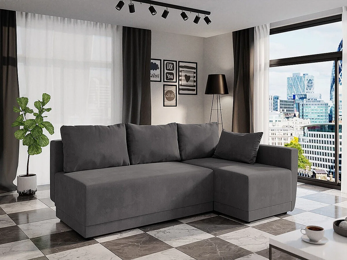 Canapé d'angle Columbus 149, Gris, Disponible, 210x135x85cm