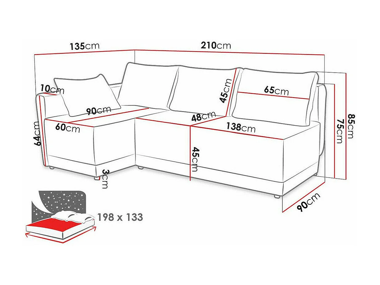 Canapé d'angle Columbus 149, Gris, Disponible, 210x135x85cm