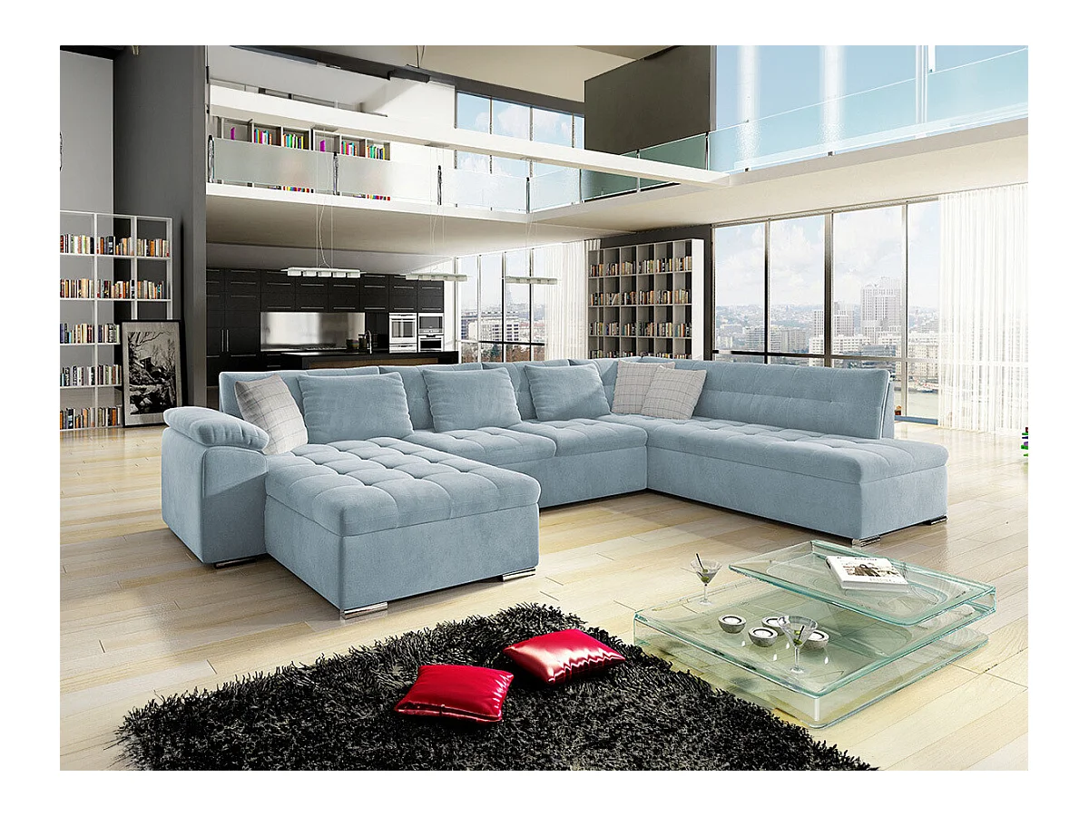 Canapé d'angle Comfivo 128, Gris, Fonction de couchage, 348x205x76cm