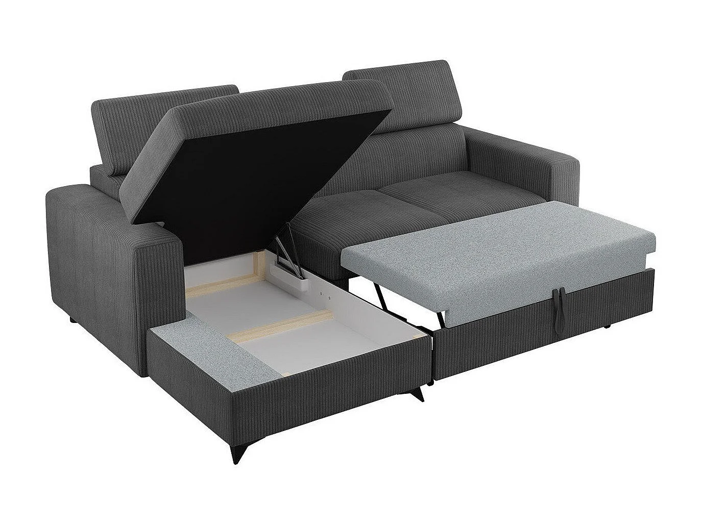 Sofá rinconero Columbus 191, Azul, Función de descanso, Almacenaje, 236x172x82cm