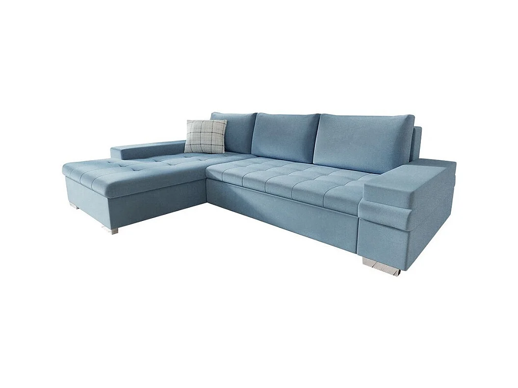 Canapé d'angle Comfivo 121, Bleu, Fonction de couchage, Boîte de literie, 274x182x83cm