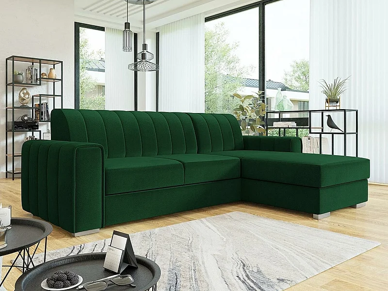 Sofá rinconero Columbus 166, Verde, Función de descanso, Almacenaje, 260x183x86cm