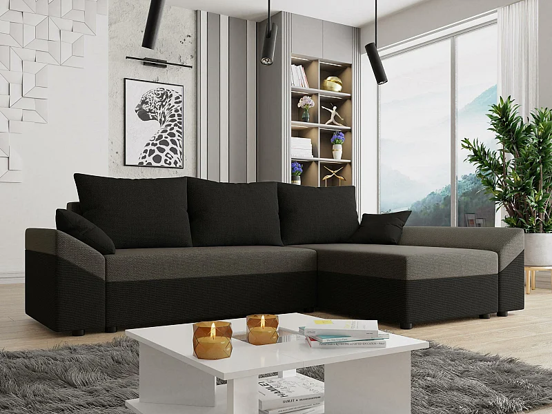 Sofá rinconero Memphis 130, Gris, Función de descanso, Almacenaje, 240x140x82cm