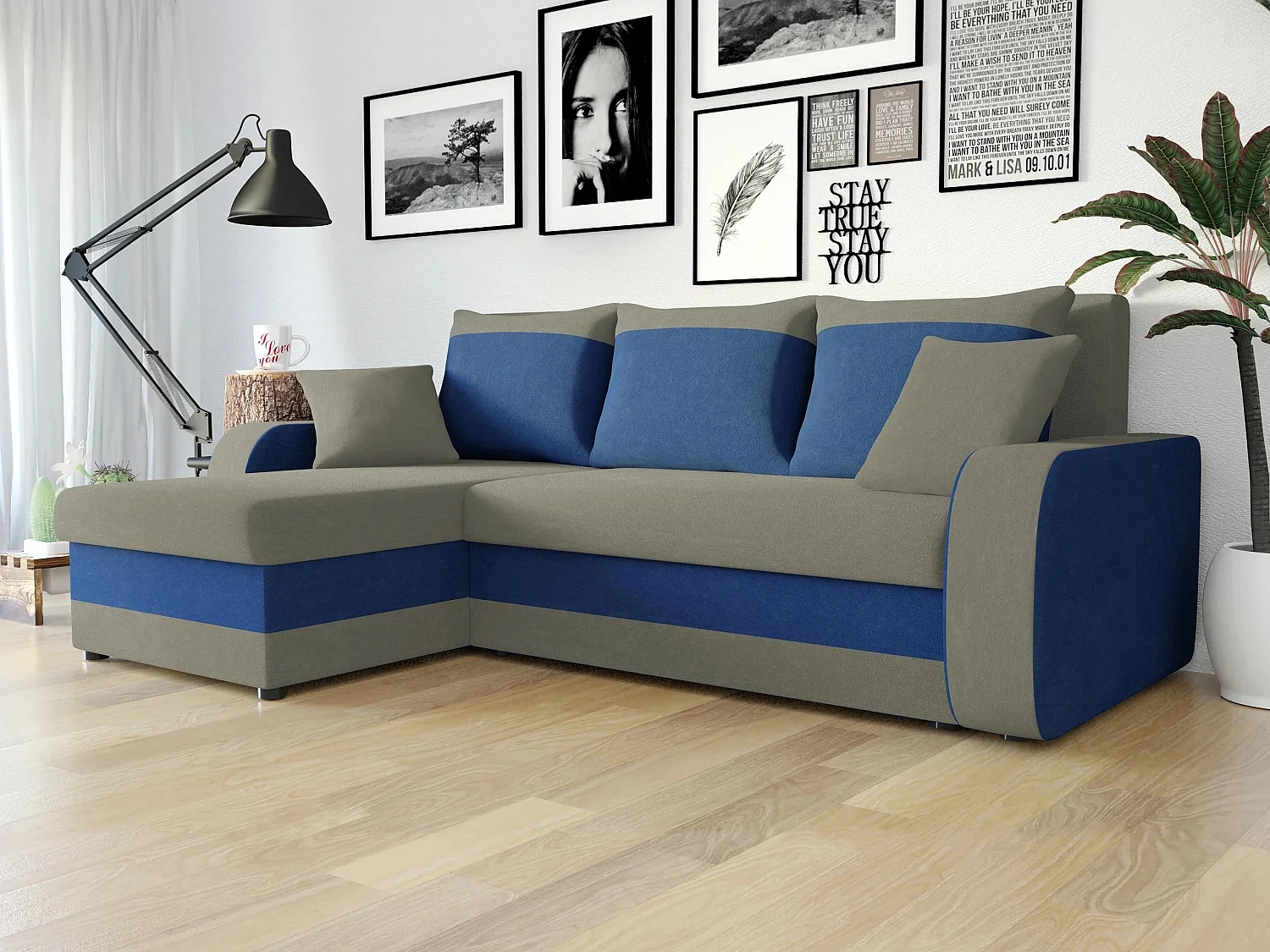 Canapé d'angle Comfivo Melissa I, Bleu, Disponible, 238x147x80cm