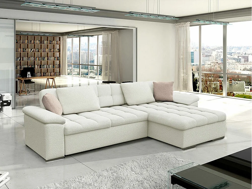 Sofá rinconero Comfivo 181, Blanco, Función de descanso, Almacenaje, 280x160x76cm