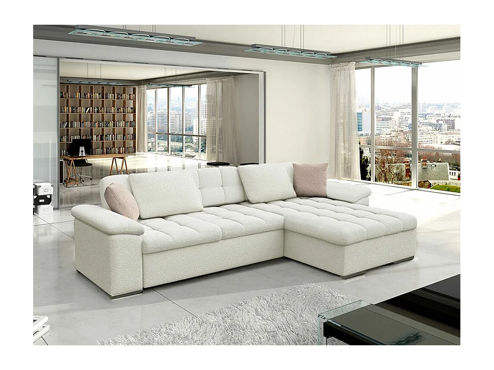 Canapé d'angle Comfivo 181, Blanc, Fonction de couchage, Boîte de literie, 280x160x76cm