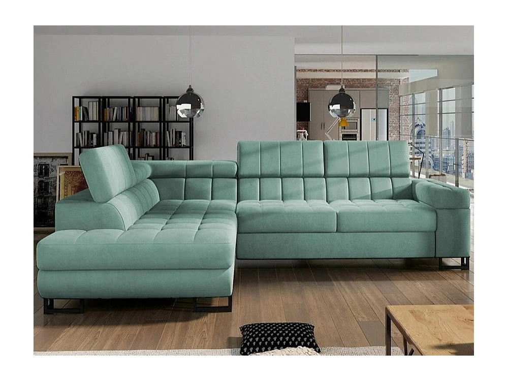 Canapé d'angle Comfivo 232, Turquoise, Fonction de couchage, Boîte de literie, 271x203cm