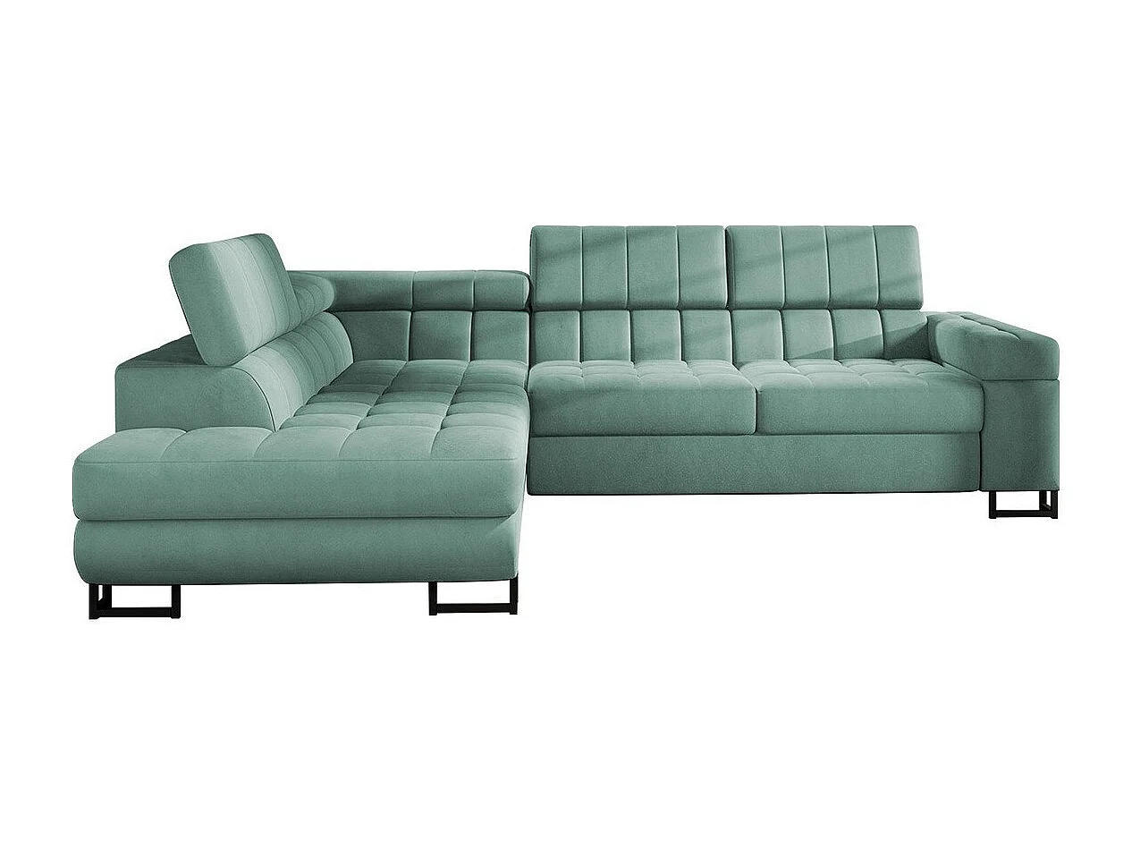 Sofá rinconero Comfivo 232, Turquesa, Función de descanso, Almacenaje, 271x203x71cm