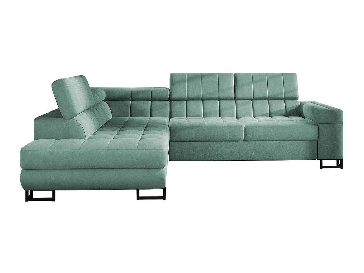Canapé d'angle convertible 3 places en tissu turquoise