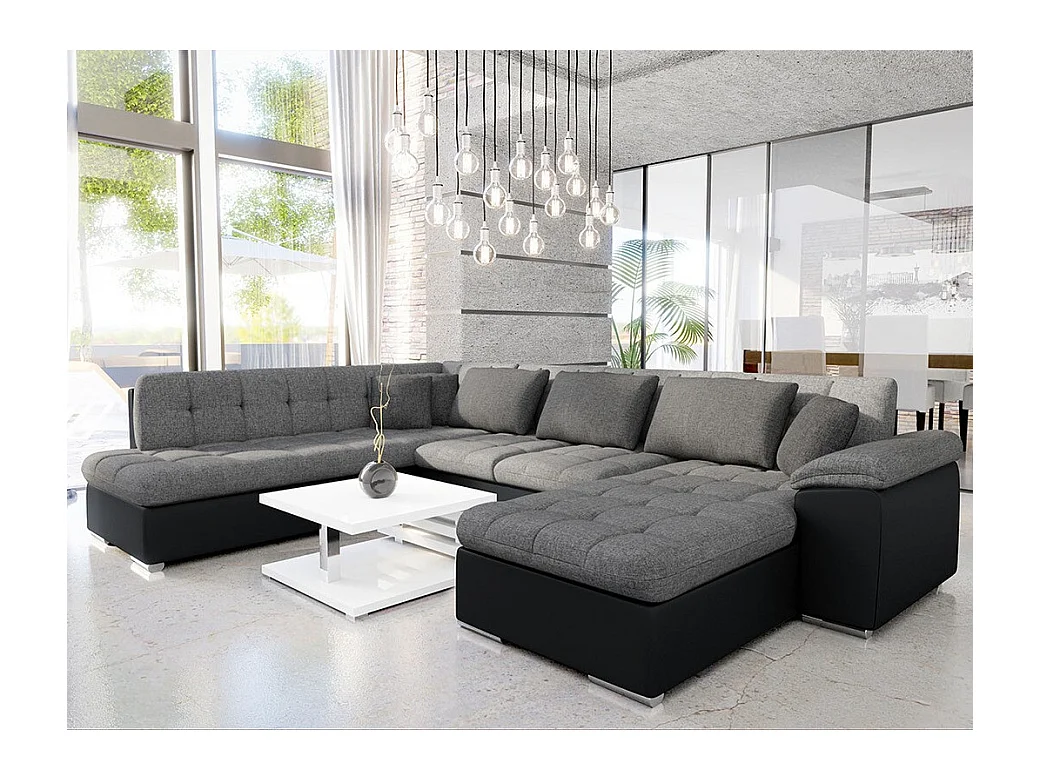 Canapé d'angle Comfivo 141, Gris, Fonction de couchage, Boîte de literie, 348x205x76cm