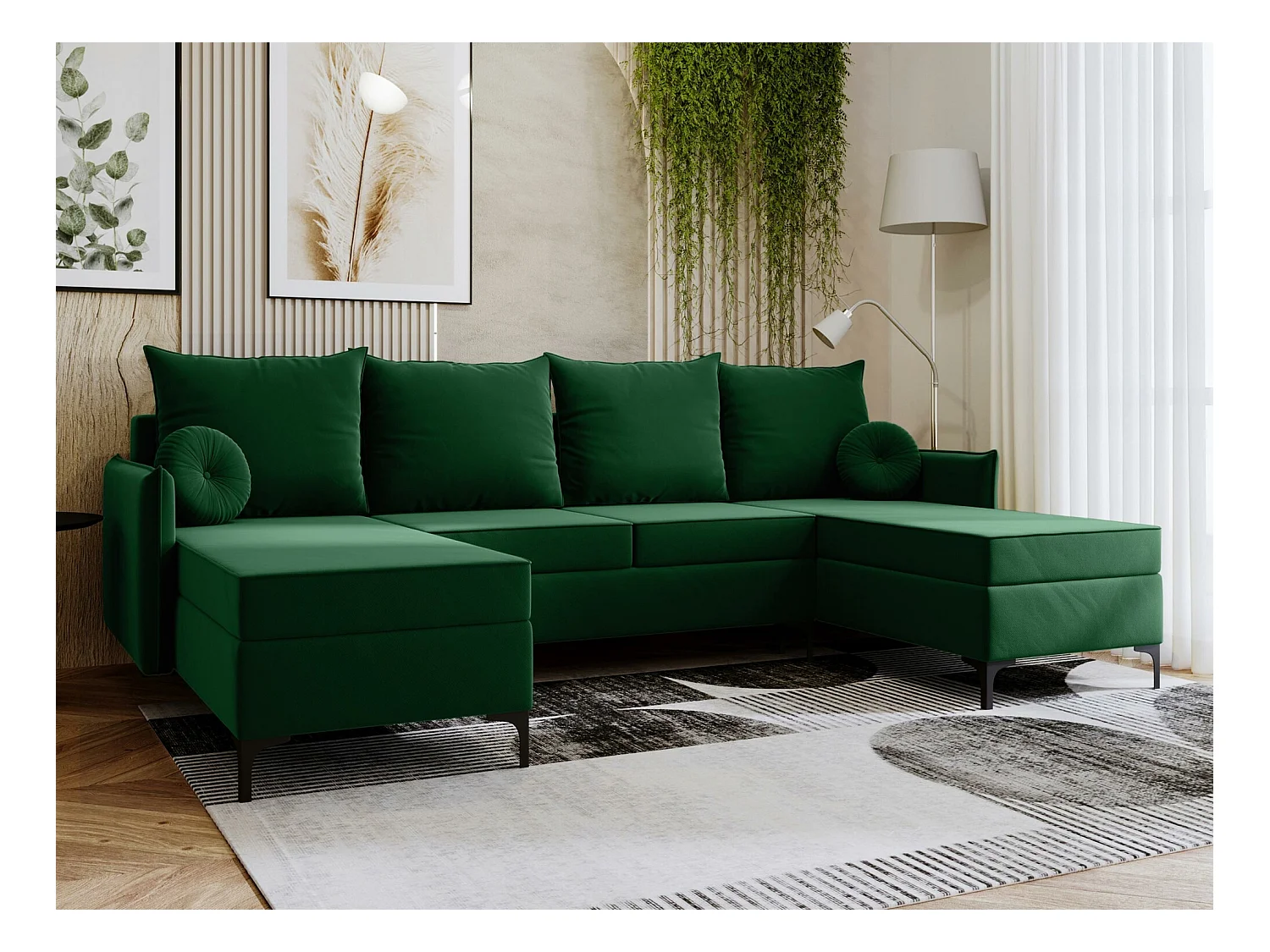 Canapé d'angle Clovis 111, Vert, Fonction de couchage, Boîte de literie, 281x168x101cm