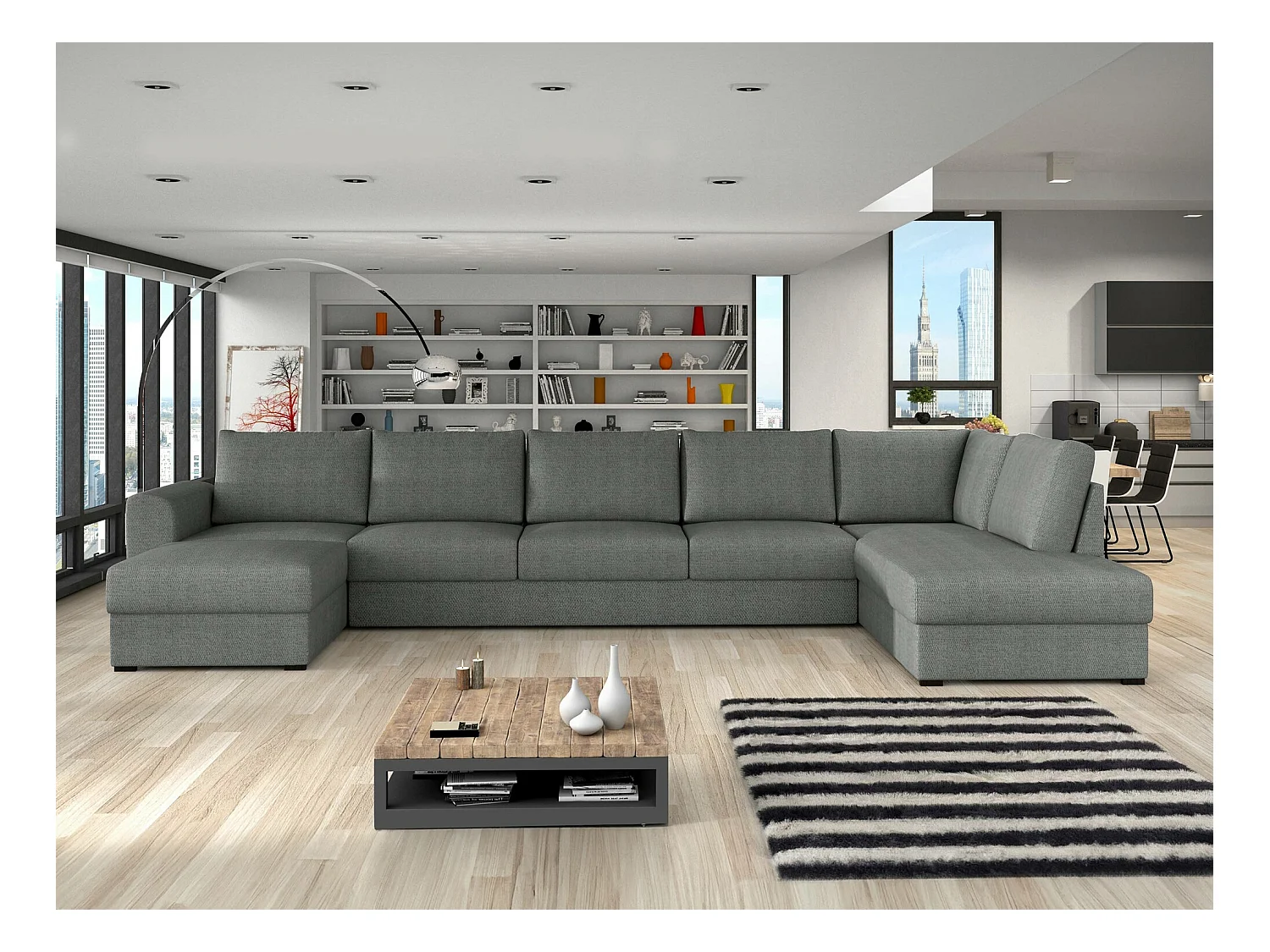 Canapé d'angle Comfivo 191, Gris, Fonction de couchage, Boîte de literie, 370x186x85cm