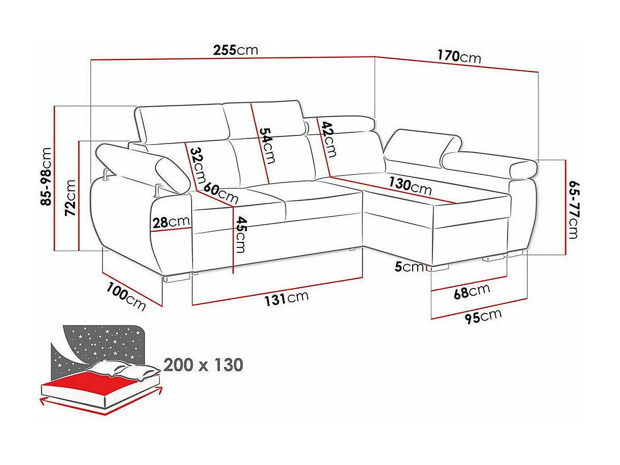 Sofá rinconero Columbus 132, De color marrón claro, Función de descanso, Almacenaje, 85cm