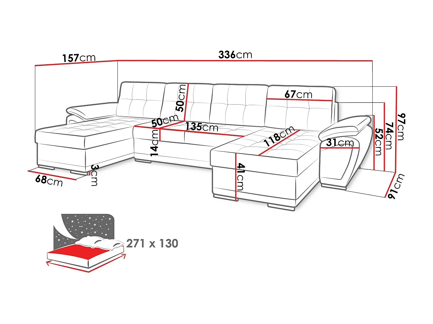 Canapé d'angle Arvada 115, Gris, Fonction de couchage, Boîte de literie, 336x157x97cm