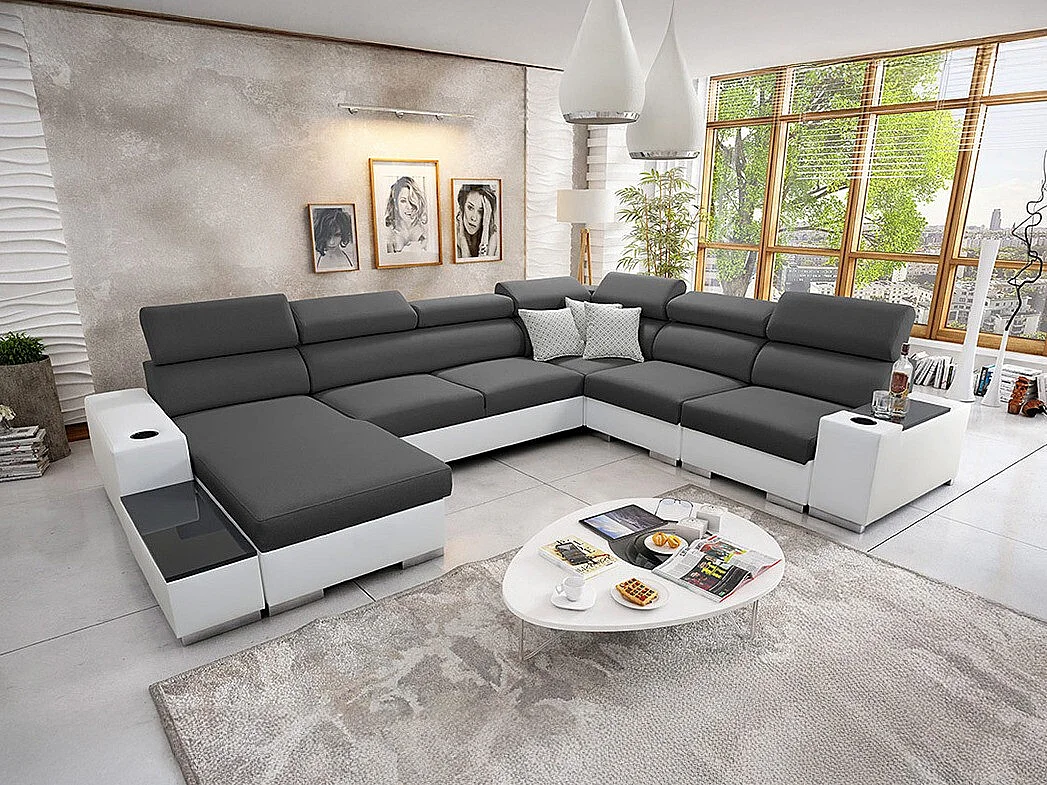 Divano angolare Pearland 105, Grigio, Con, 358x282x80cm