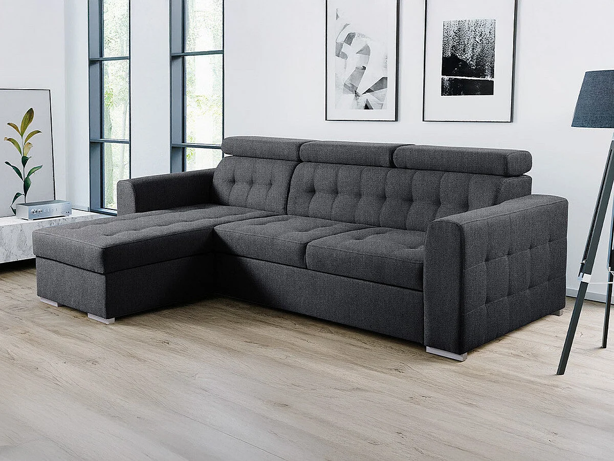 Sofá rinconero Temple 123, Gris, Función de descanso, Almacenaje, 265x175x87cm