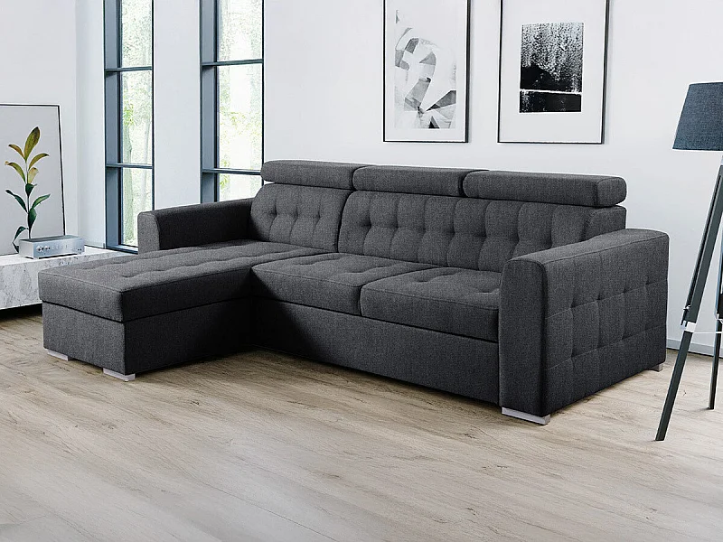 Sofá rinconero Temple 123, Gris, Función de descanso, Almacenaje, 265x175x87cm