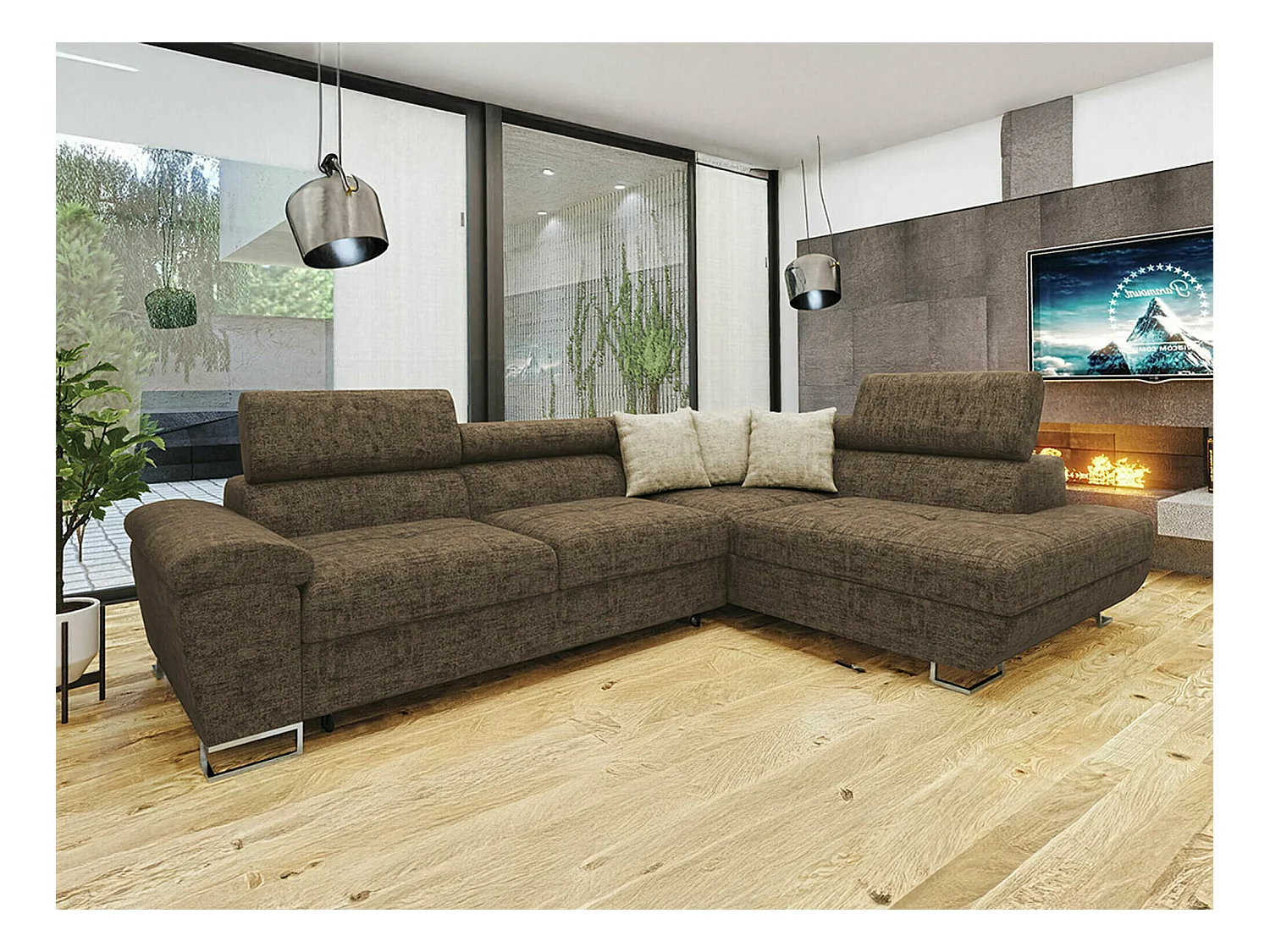 Canapé d'angle Comfivo 166, Marron, Fonction de couchage, Boîte de literie, 270x202x71cm