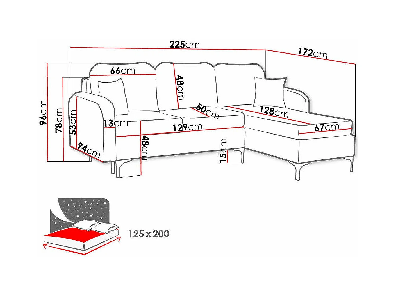 Sofá rinconero Torlua 103, Turquesa, Función de descanso, Almacenaje, 225x172x96cm