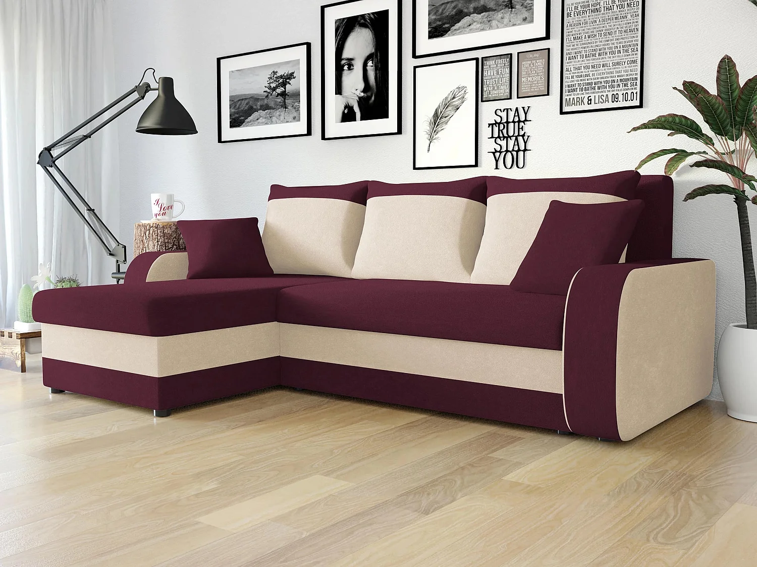 Canapé d'angle Comfivo Melissa I, Pourpre, Disponible, 238x147x80cm