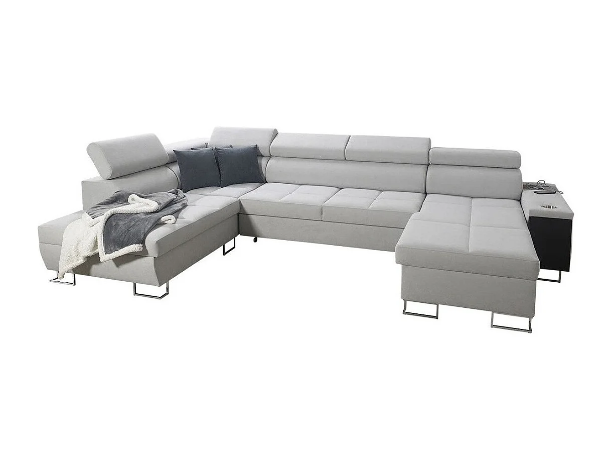 Canapé d'angle Pearland 114, Gris, Fonction de couchage, Boîte de literie, 360x221x84cm